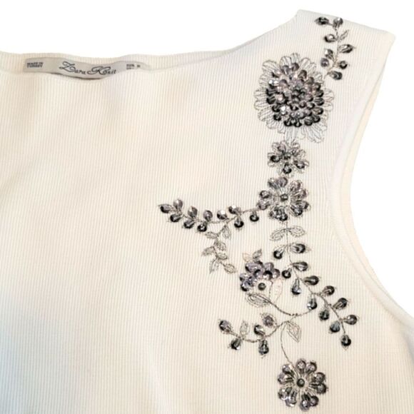 EC ZARA KNIT WHITE RIBBED DRESS WITH SEQUINS AS SEEN IN VOGUE MAGAZINE SZ. M - Picture 2 of 4